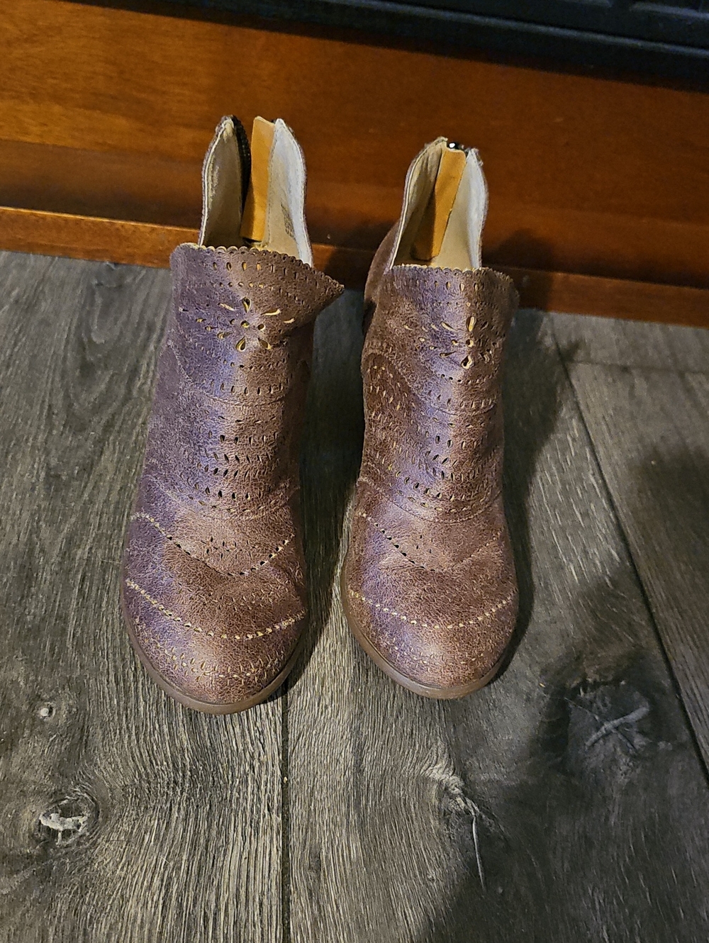 Women's Brown Laser-Cut Ankle Boots